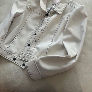 Cinq a sept cropped puffy sleeved moto jackei